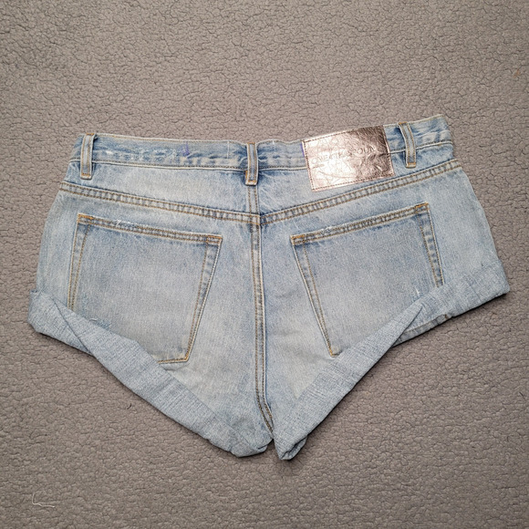 ONE Teaspoon Shorts 30 Bandits Low Waist Denim Kansas Blue Button Fly Cuffed NEW - Picture 3 of 13